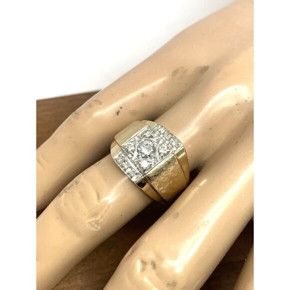 Men's Ring 14k Yellow Gold Diamond 0.50ctw Statement Cocktail Estate Size 11.5 - Picture 12 of 14